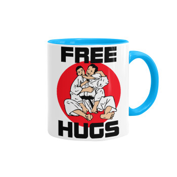 JUDO free hugs, Mug colored light blue, ceramic, 330ml