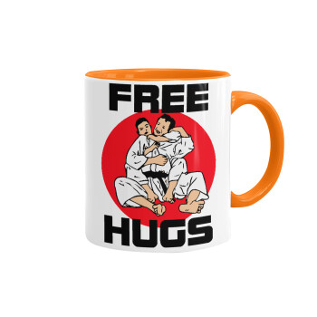 JUDO free hugs, Κούπα χρωματιστή πορτοκαλί, κεραμική, 330ml