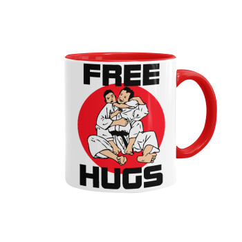 JUDO free hugs, Mug colored red, ceramic, 330ml