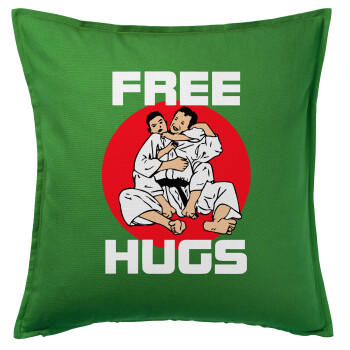 JUDO free hugs, Μαξιλάρι καναπέ Πράσινο 100% βαμβάκι, περιέχεται το γέμισμα (50x50cm)