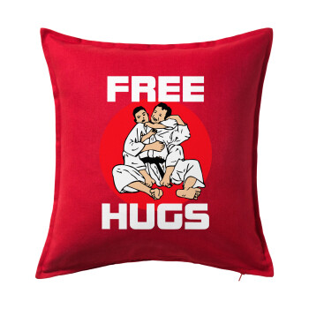 JUDO free hugs, Μαξιλάρι καναπέ Κόκκινο 100% βαμβάκι, περιέχεται το γέμισμα (50x50cm)