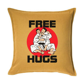 JUDO free hugs, Μαξιλάρι καναπέ Κίτρινο 100% βαμβάκι, περιέχεται το γέμισμα (50x50cm)