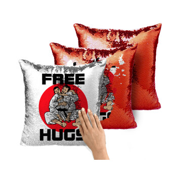 JUDO free hugs, Μαξιλάρι καναπέ Μαγικό Κόκκινο με πούλιες 40x40cm περιέχεται το γέμισμα