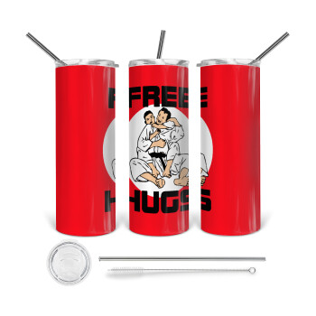 JUDO free hugs, Tumbler ποτήρι θερμό από ανοξείδωτο ατσάλι 600ml, με μεταλλικό καλαμάκι & βούρτσα καθαρισμού