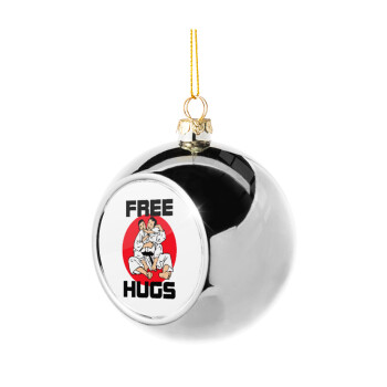 JUDO free hugs, Silver 8cm Christmas tree ball ornament