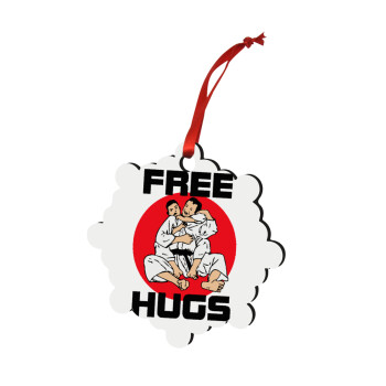 JUDO free hugs, Χριστουγεννιάτικο στολίδι snowflake ξύλινο 7.5cm