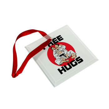 JUDO free hugs, Χριστουγεννιάτικο στολίδι γυάλινο τετράγωνο 9x9cm