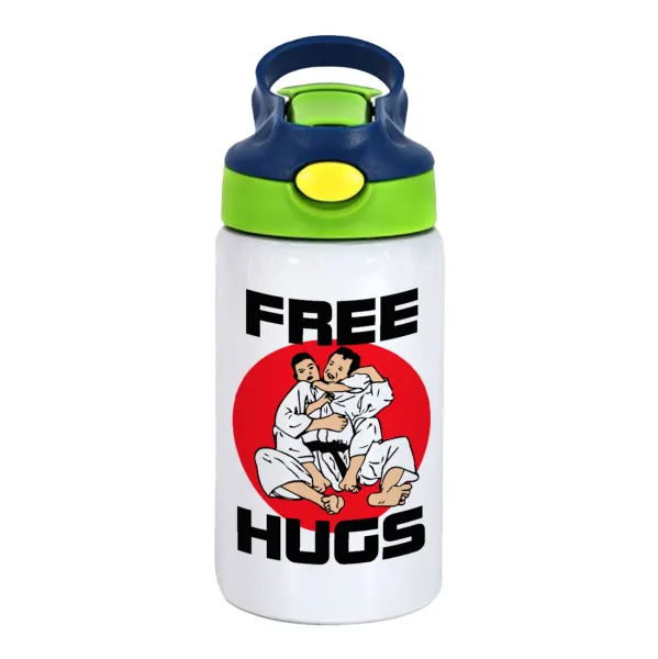 JUDO free hugs — Παιδικό παγούρι θερμό, ανοξείδωτο, με καλαμάκι ασφαλείας, πράσινο/μπλε (350ml)