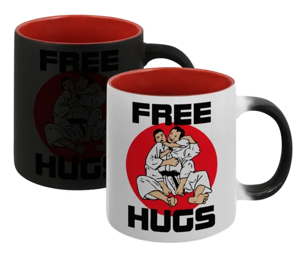 JUDO free hugs — Κούπα Μαγική εσωτερικό κόκκινο, κεραμική, 330ml που αλλάζει χρώμα με το ζεστό ρόφημα