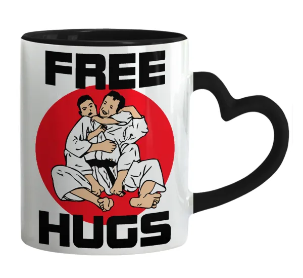 JUDO free hugs — Mug heart black handle, ceramic, 330ml