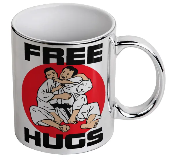 JUDO free hugs — Κούπα κεραμική, ασημένια καθρέπτης, 330ml