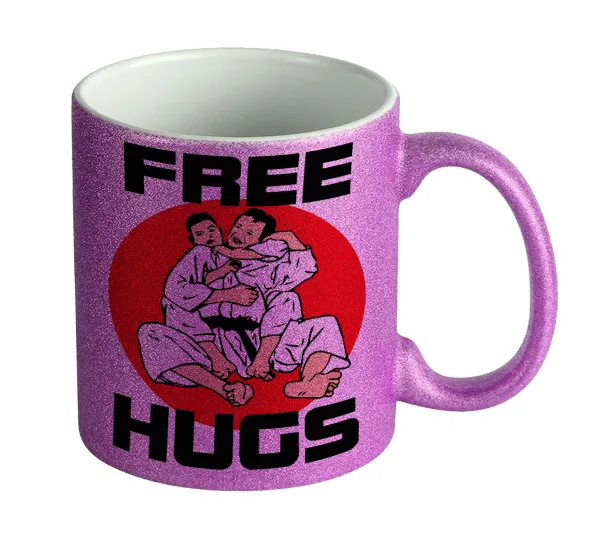 JUDO free hugs — Κούπα Μωβ Glitter που γυαλίζει, κεραμική, 330ml