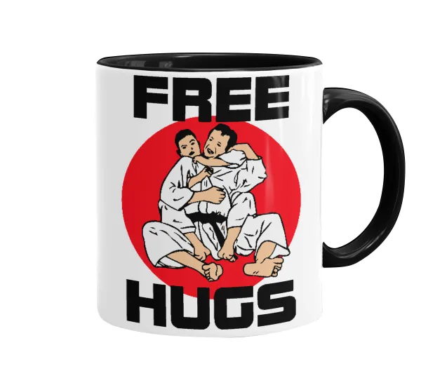 JUDO free hugs — Κούπα χρωματιστή μαύρη, κεραμική, 330ml
