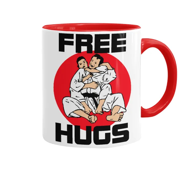 JUDO free hugs — Κούπα χρωματιστή κόκκινη, κεραμική, 330ml