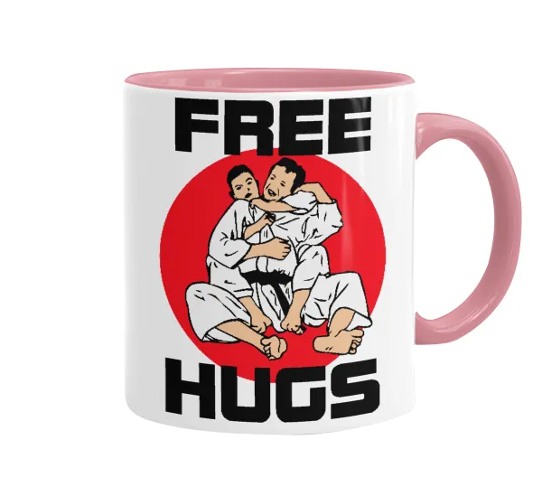JUDO free hugs — Mug colored pink, ceramic, 330ml