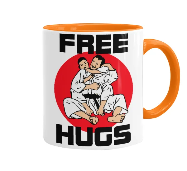 JUDO free hugs — Mug colored orange, ceramic, 330ml
