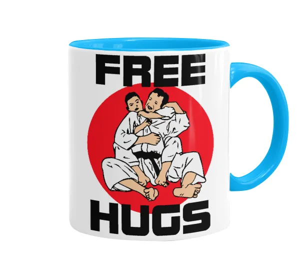 JUDO free hugs — Κούπα χρωματιστή γαλάζια, κεραμική, 330ml
