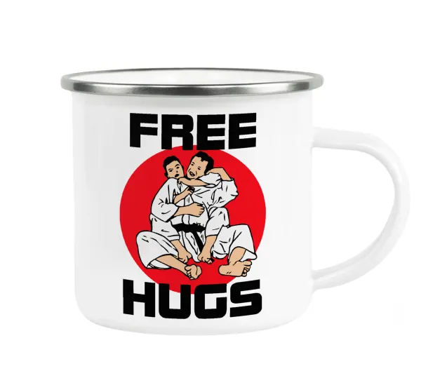 JUDO free hugs — Metallic enamel cup white 360ml