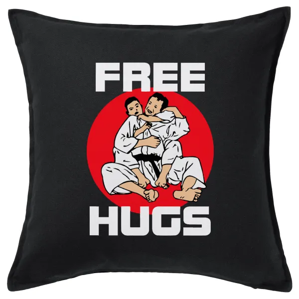 JUDO free hugs — Μαξιλάρι καναπέ Μαύρο 100% βαμβάκι, περιέχεται το γέμισμα (50x50cm)
