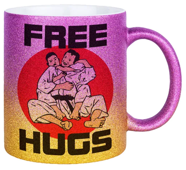 JUDO free hugs — Κούπα Χρυσή/Ροζ Glitter, κεραμική, 330ml