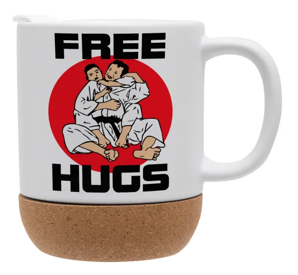 JUDO free hugs — Κούπα, κεραμική με βάση φελού και καπάκι (ΜΑΤ), 330ml