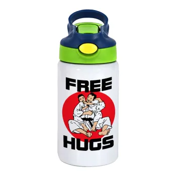 JUDO free hugs, Παιδικό παγούρι θερμό, ανοξείδωτο, με καλαμάκι ασφαλείας, πράσινο/μπλε (350ml)