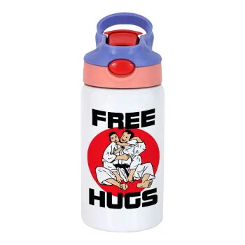 JUDO free hugs, Παιδικό παγούρι θερμό, ανοξείδωτο, με καλαμάκι ασφαλείας, ροζ/μωβ (350ml)