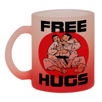 JUDO free hugs, Κούπα γυάλινη δίχρωμη με βάση το κόκκινο ματ, 330ml