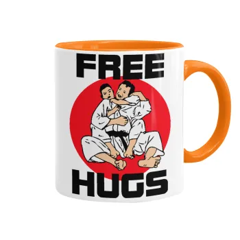 JUDO free hugs, Κούπα χρωματιστή πορτοκαλί, κεραμική, 330ml