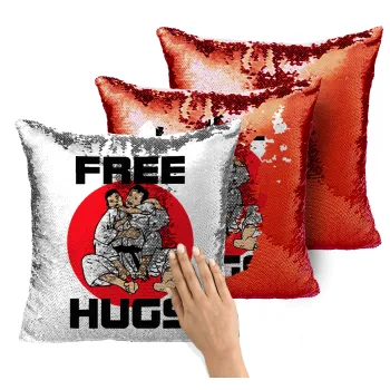 JUDO free hugs, Μαξιλάρι καναπέ Μαγικό Κόκκινο με πούλιες 40x40cm περιέχεται το γέμισμα