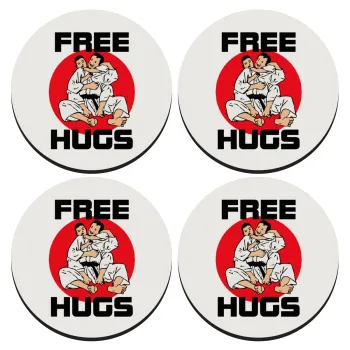 JUDO free hugs, SET of 4 round wooden coasters (9cm)