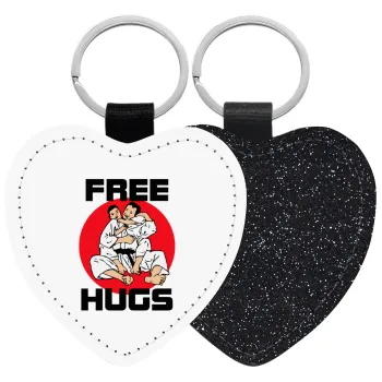 JUDO free hugs, Μπρελόκ PU δερμάτινο glitter καρδιά ΜΑΥΡΟ