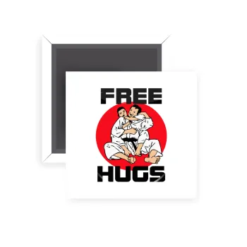 JUDO free hugs, Μαγνητάκι ψυγείου τετράγωνο διάστασης 5x5cm