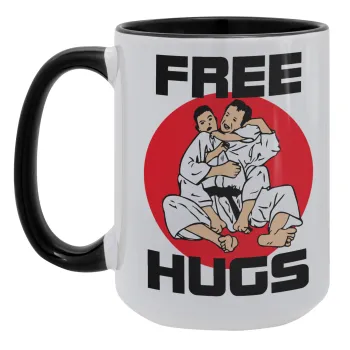 JUDO free hugs, Κούπα Mega 15oz, κεραμική Μαύρη, 450ml