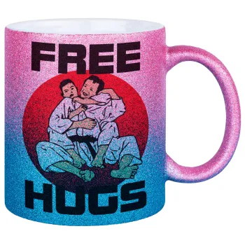 JUDO free hugs, Κούπα Χρυσή/Μπλε Glitter, κεραμική, 330ml