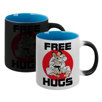 JUDO free hugs, Κούπα Μαγική εσωτερικό μπλε, κεραμική 330ml που αλλάζει χρώμα με το ζεστό ρόφημα