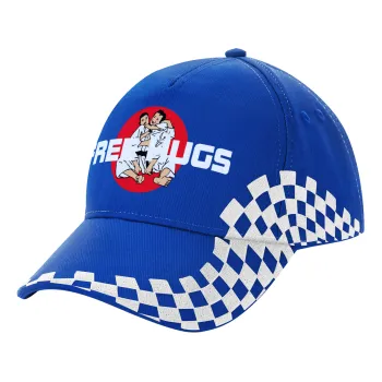 JUDO free hugs, Adult Ultimate BLUE RACING Cap, (100% COTTON DRILL, ADULT, UNISEX, ONE SIZE)