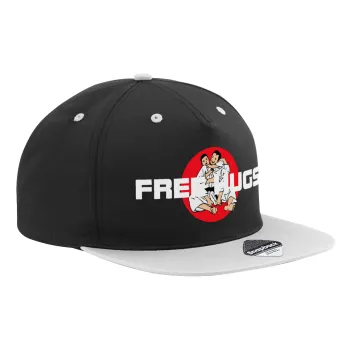 JUDO free hugs, Adult Flat Snapback Hat Black/Grey, (100% COTTON TWILL, ADULT, UNISEX, ONE SIZE)