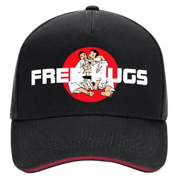 JUDO free hugs, DRILL Adult Ultimate Hat BLACK/RED, (100% COTTON, ADULT, UNISEX, ONE SIZE)