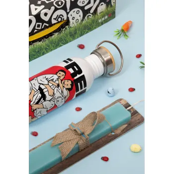 JUDO free hugs, Πασχαλινή Λαμπάδα με παγούρι μεταλλικό (620ml, stainless steel) & κερί αρωματικό πλακέ (30cm) (ΤΙΡΚΟΥΑΖ)