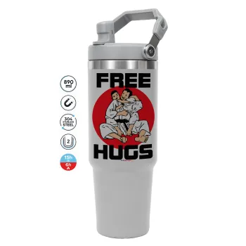 JUDO free hugs, ΓΚΡΙ χρώματος Θερμός Ανοξείδωτο 890ml (30oz) με χερούλι