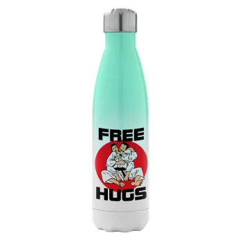 JUDO free hugs, Μεταλλικό παγούρι θερμός Πράσινο/Λευκό (Stainless steel), διπλού τοιχώματος, 500ml