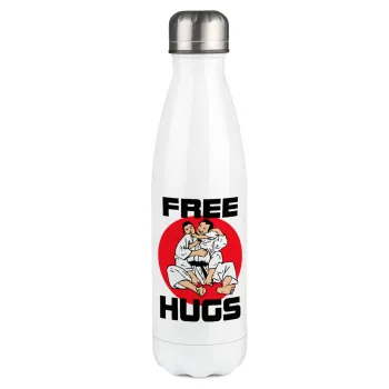 JUDO free hugs, Μεταλλικό παγούρι θερμός Λευκό (Stainless steel), διπλού τοιχώματος, 500ml
