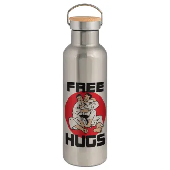 JUDO free hugs, Stainless steel Silver with wooden lid (bamboo), double wall, 750ml