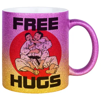 JUDO free hugs, Κούπα Χρυσή/Ροζ Glitter, κεραμική, 330ml