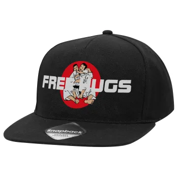 JUDO free hugs, Καπέλο Ενηλίκων Flat Snapback Μαύρο, (100% ΒΑΜΒΑΚΕΡΟ TWILL, ΕΝΗΛΙΚΩΝ, UNISEX, ONE SIZE)