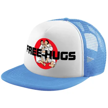 JUDO free hugs, Child's Soft Trucker Hat with Blue/White Mesh (POLYESTER, CHILD, ONE SIZE)