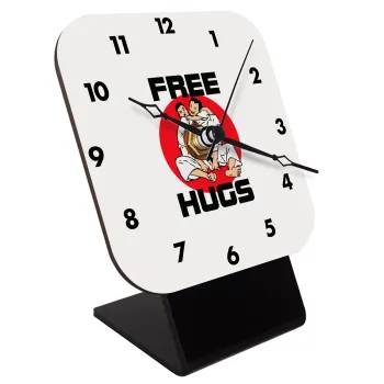 JUDO free hugs, Quartz Wooden table clock with hands (10cm)