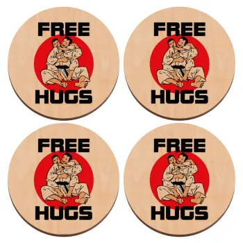JUDO free hugs, ΣΕΤ x4 Σουβέρ ξύλινα στρογγυλά plywood (9cm)