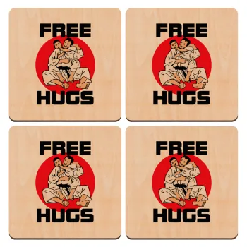 JUDO free hugs, ΣΕΤ x4 Σουβέρ ξύλινα τετράγωνα plywood (9cm)